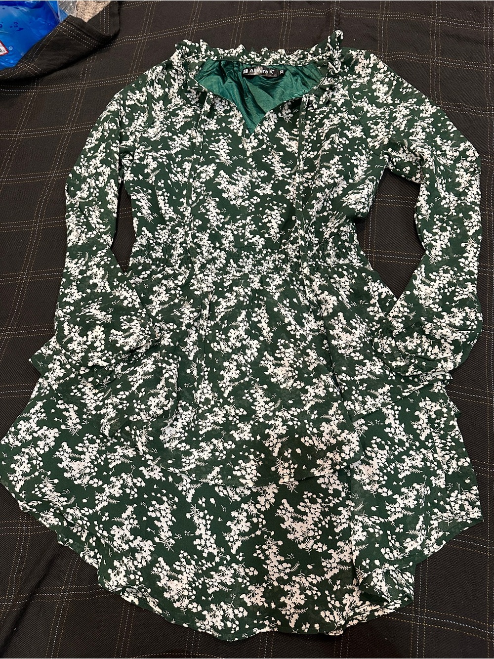Allegra K Green Floral Midi Dress with White Print